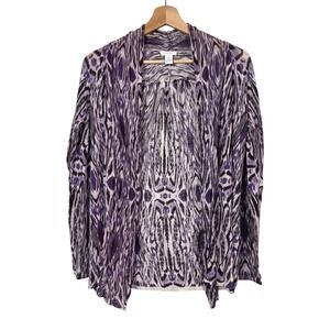 Chicos Purple Ikat Abstract Print Open Front Cardigan Linen Blend Size 1 Medium